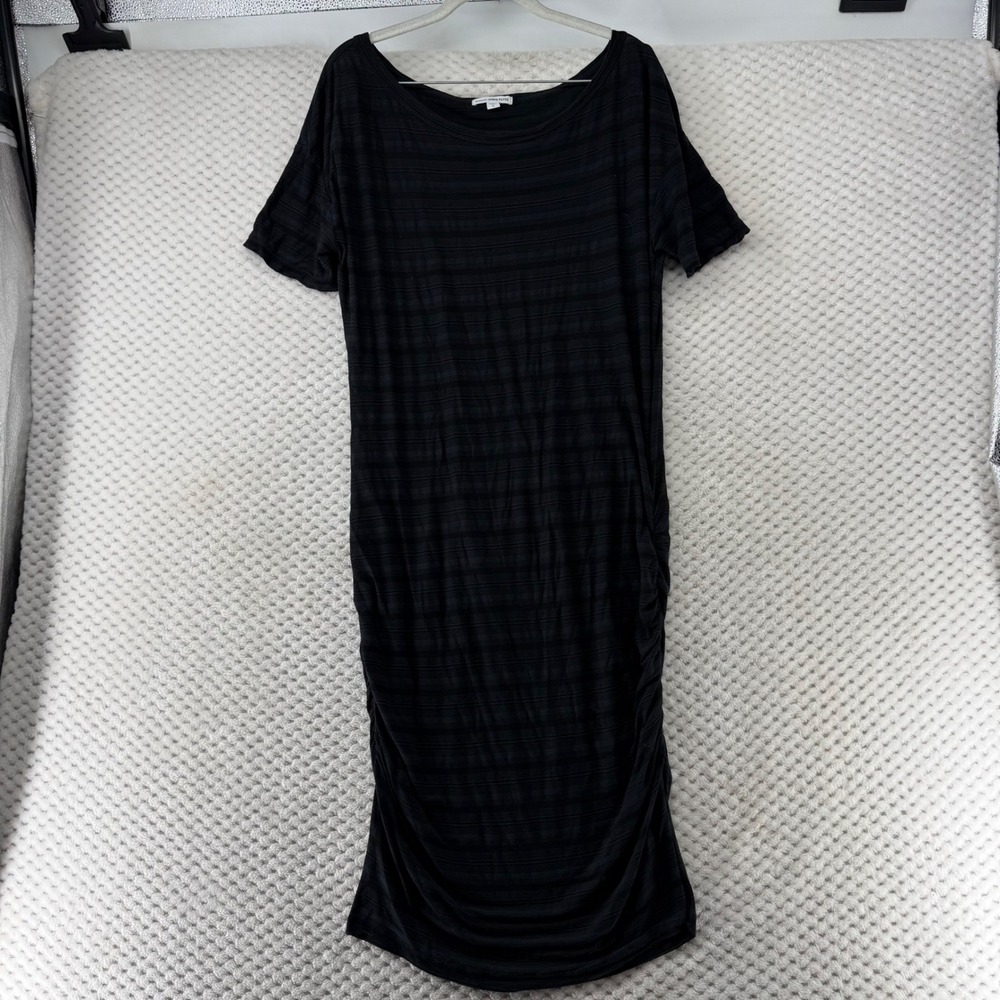 James Perse Striped T-Shirt Dress Ruched Sides Casual Comfy Black Size 2/M